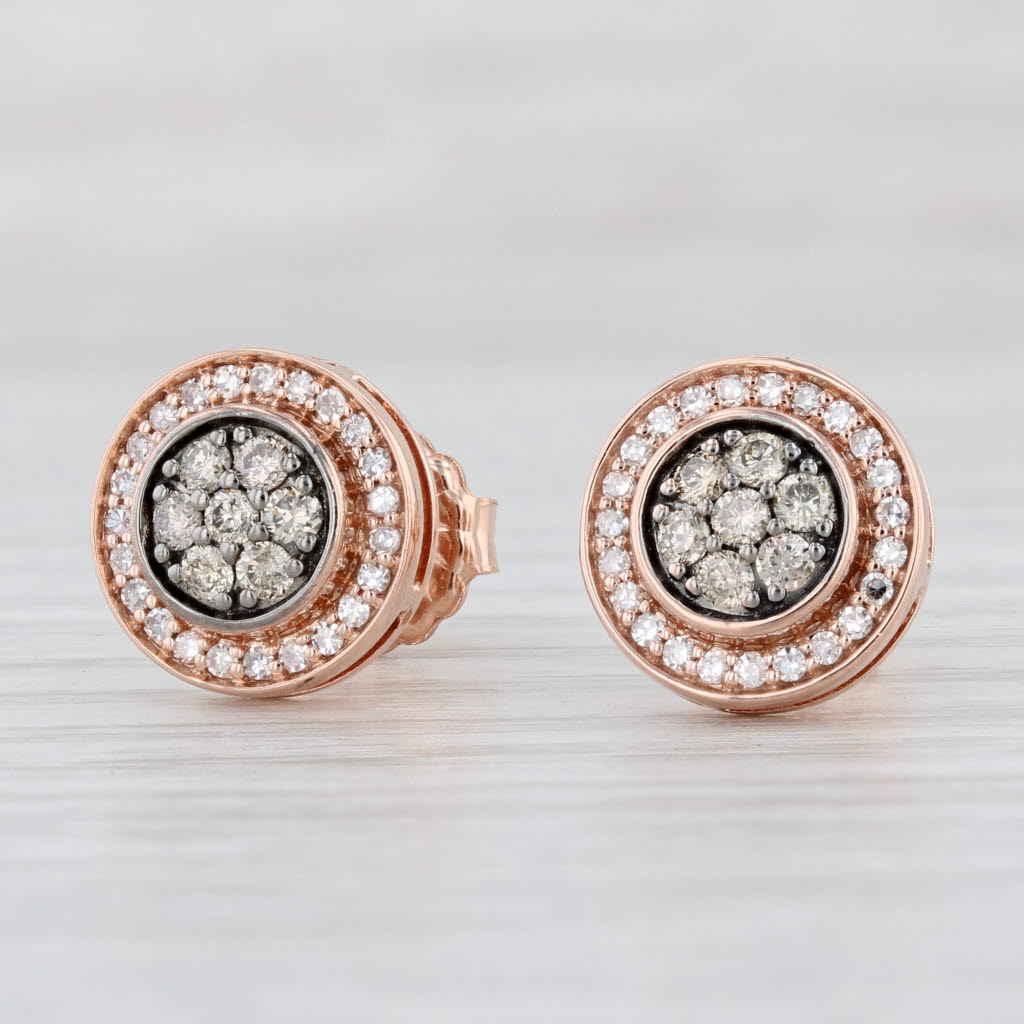 Light Gray 0.50ctw Diamond Cluster Halo Stud Earrings 10k Rose Gold