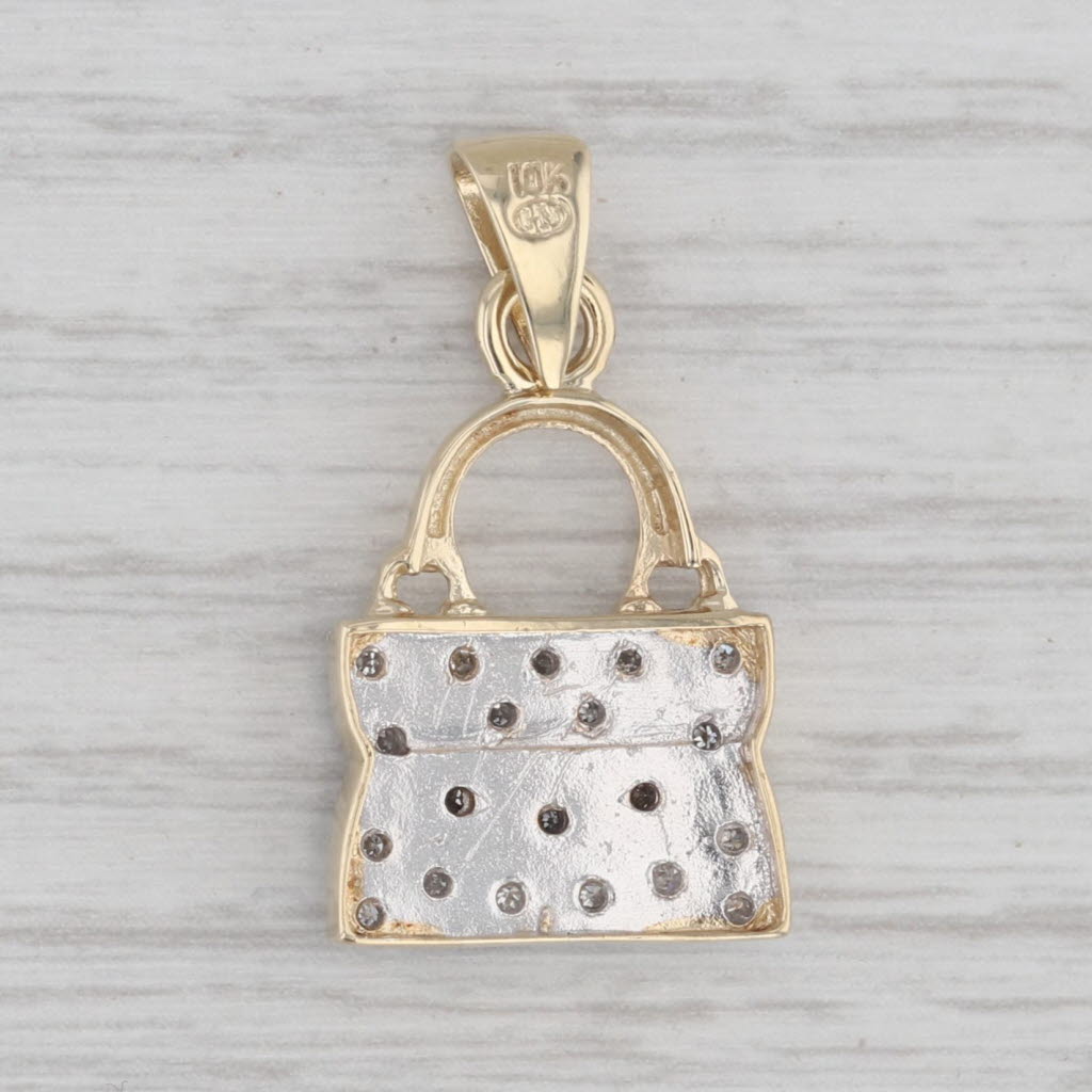 Gray Diamond Accented Purse Hand Bag Pendant 10k Yellow Gold