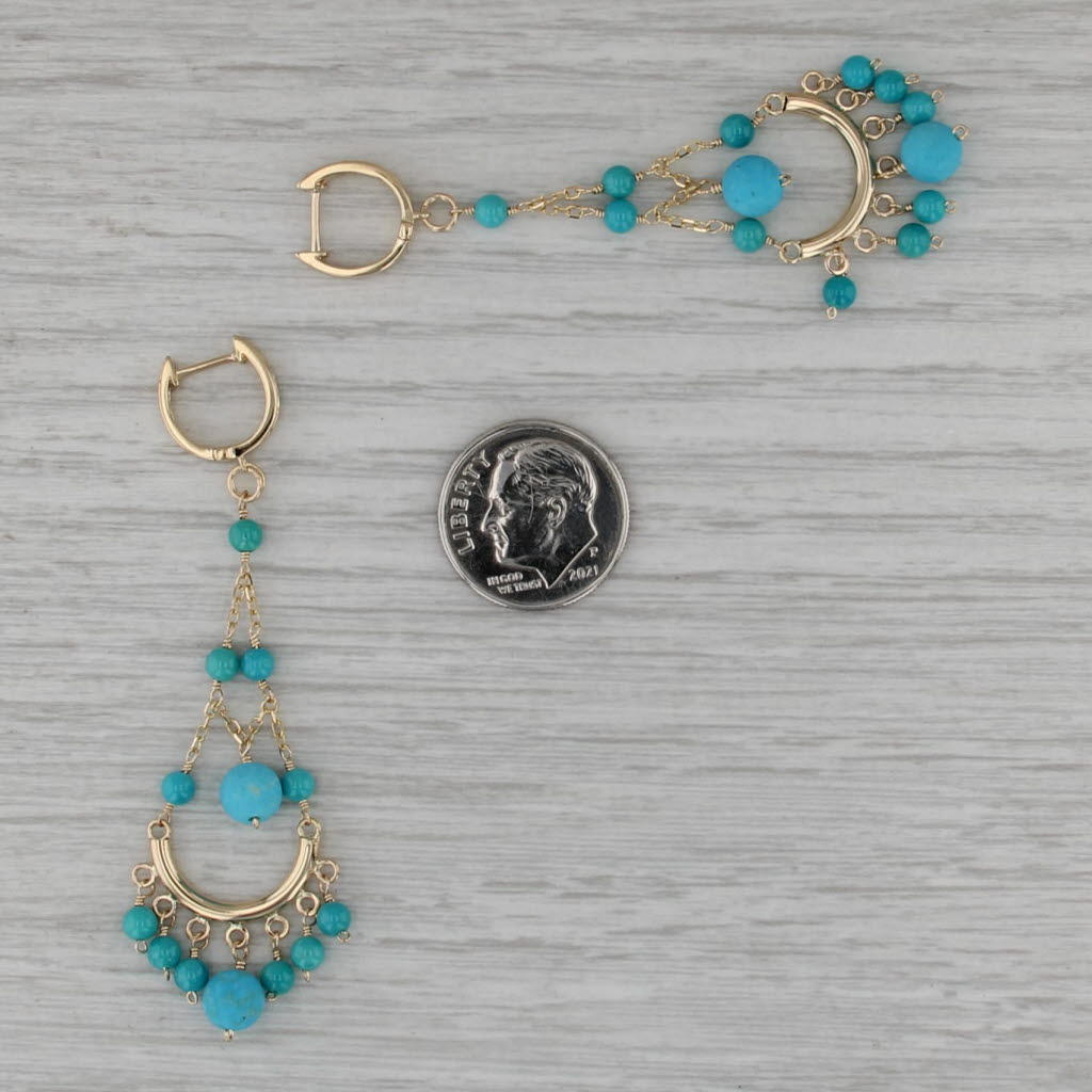 Imitation Turquoise Dangle Earrings 14k Yellow Gold Diamond Hoops