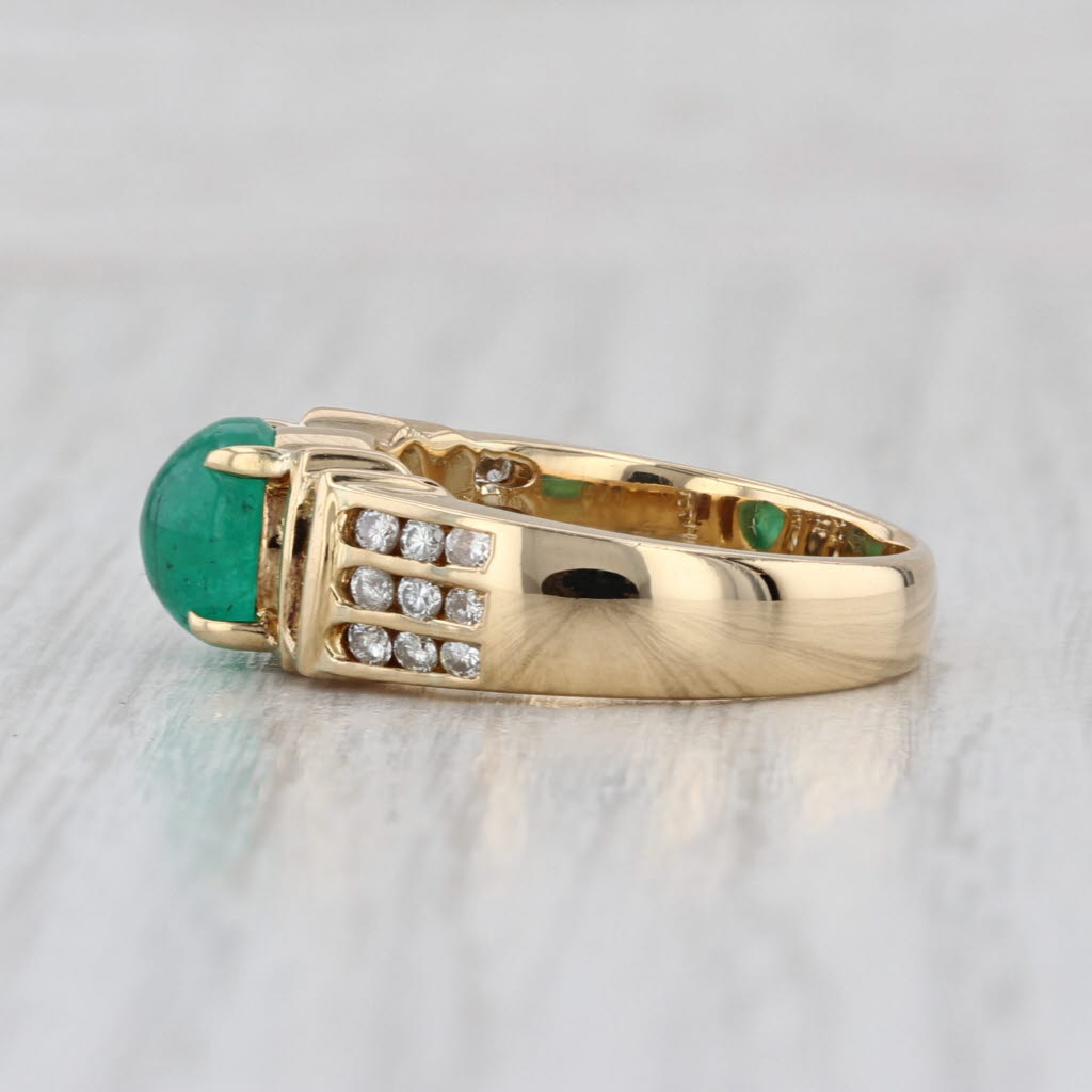 Emerald Round Cabochon 0.40ctw Diamond Ring 18k Yellow Gold Size 6