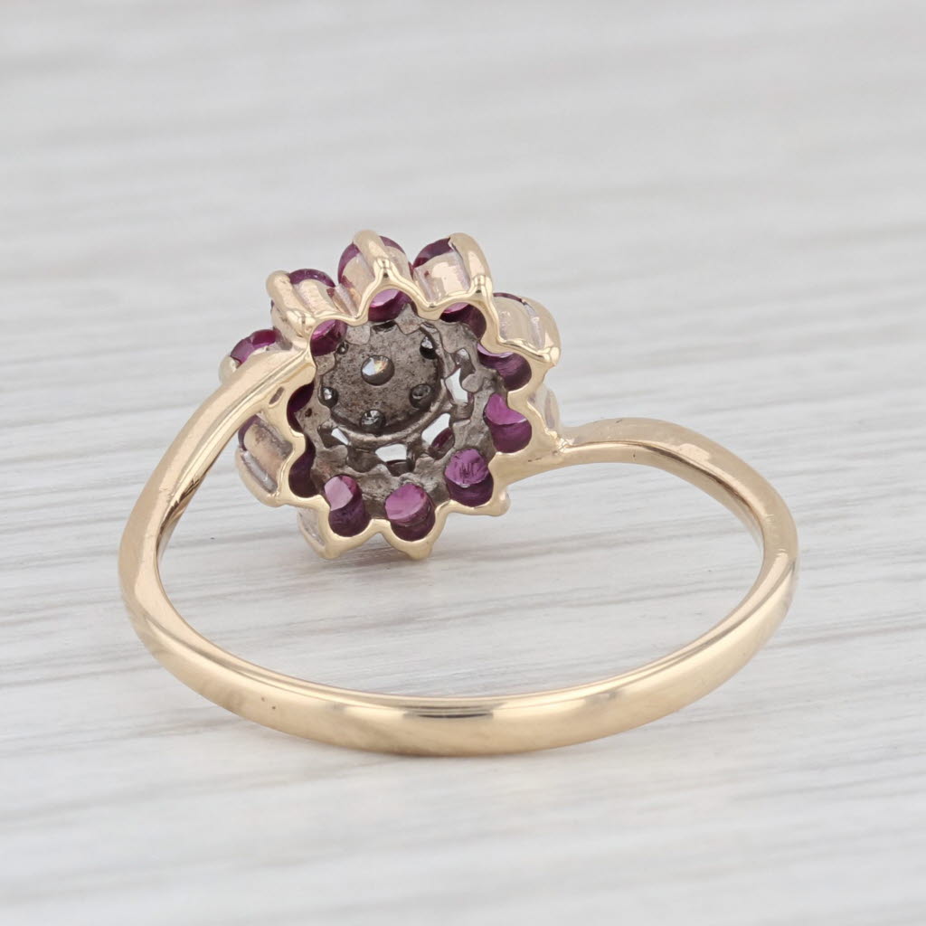 Light Gray 0.75ctw Ruby Halo Diamond Cluster Flower Ring 10k Yellow Gold Size 8.75
