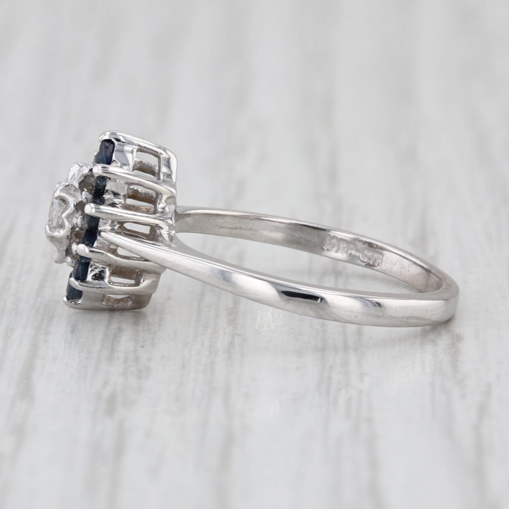0.36tw Diamond Sapphire Halo Ring 10k White Gold Size 6.25