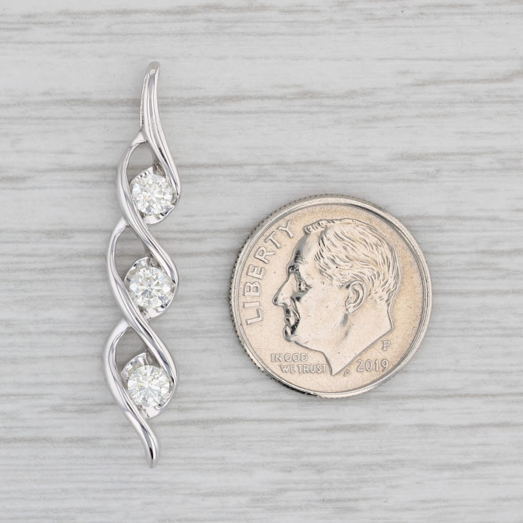 Gray 0.50ctw Diamond 3-Stone Journey Pendant 14k White Gold Twist Drop