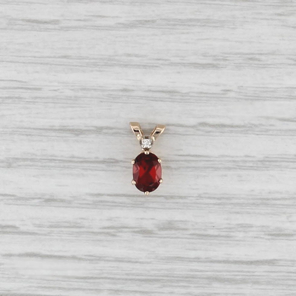 1ct Oval Garnet Solitaire Pendant 14k Yellow Gold Diamond Accent
