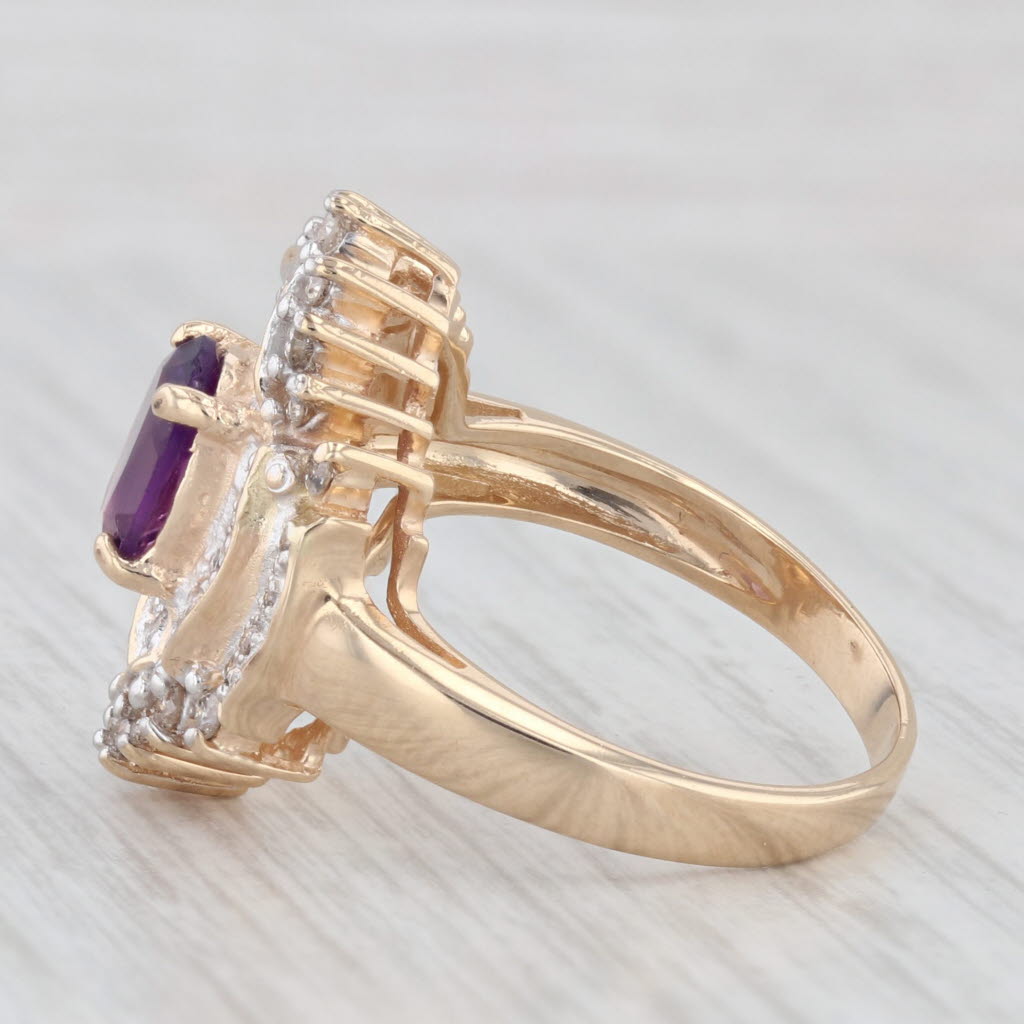 Light Gray 1.24ctw Amethyst Diamond Ring 14k Yellow Gold Size 7.5 Cocktail