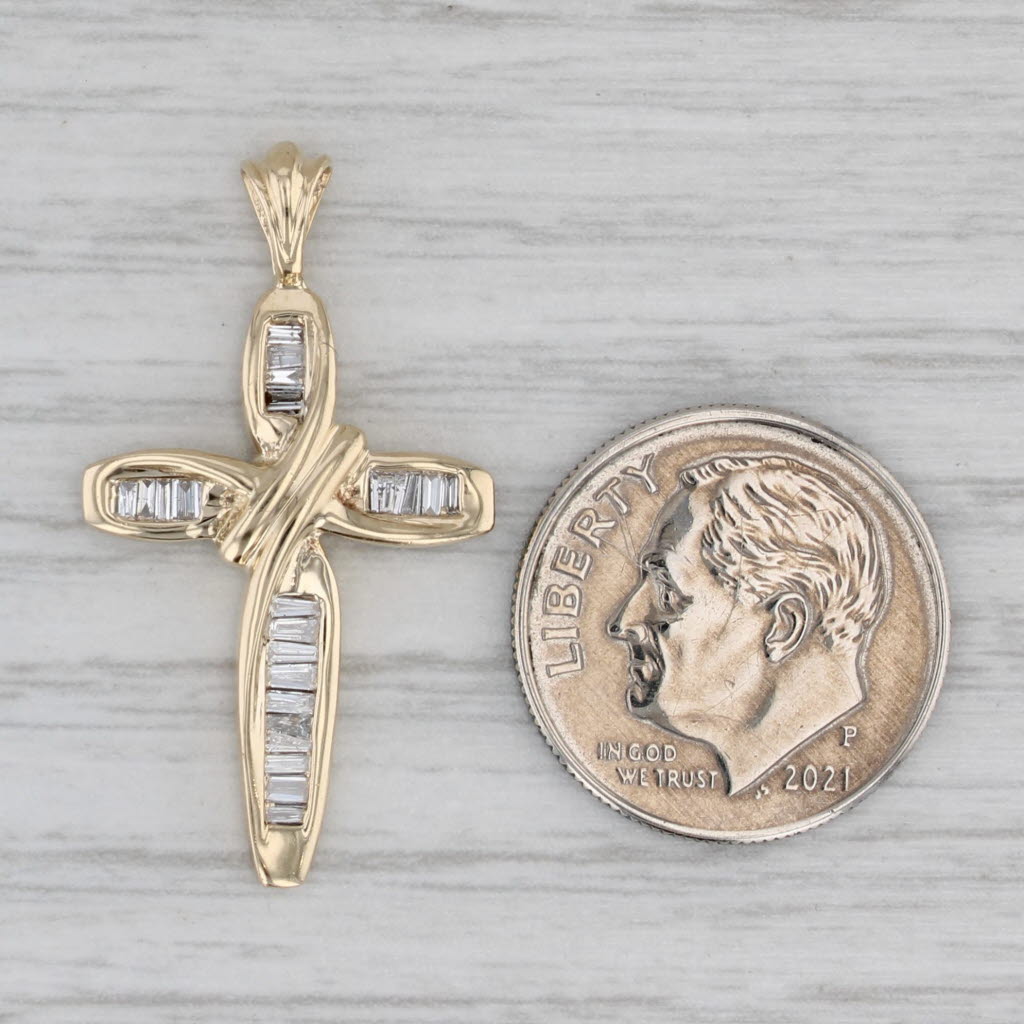 Gray 0.22ctw Baguette Diamond Cross Pendant 10k Yellow Gold