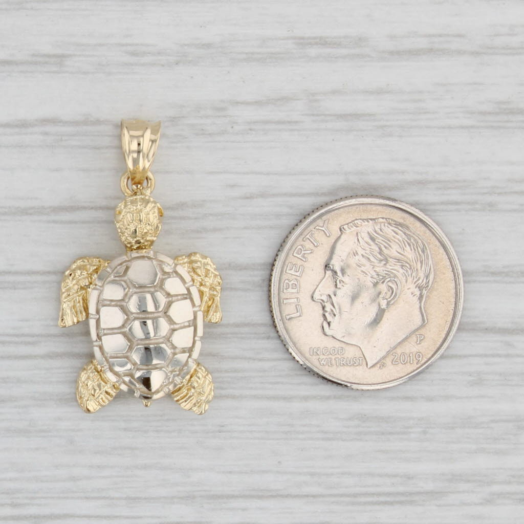 Light Gray Sea Turtle Pendant 14k Yellow White Gold Nautical Jewelry