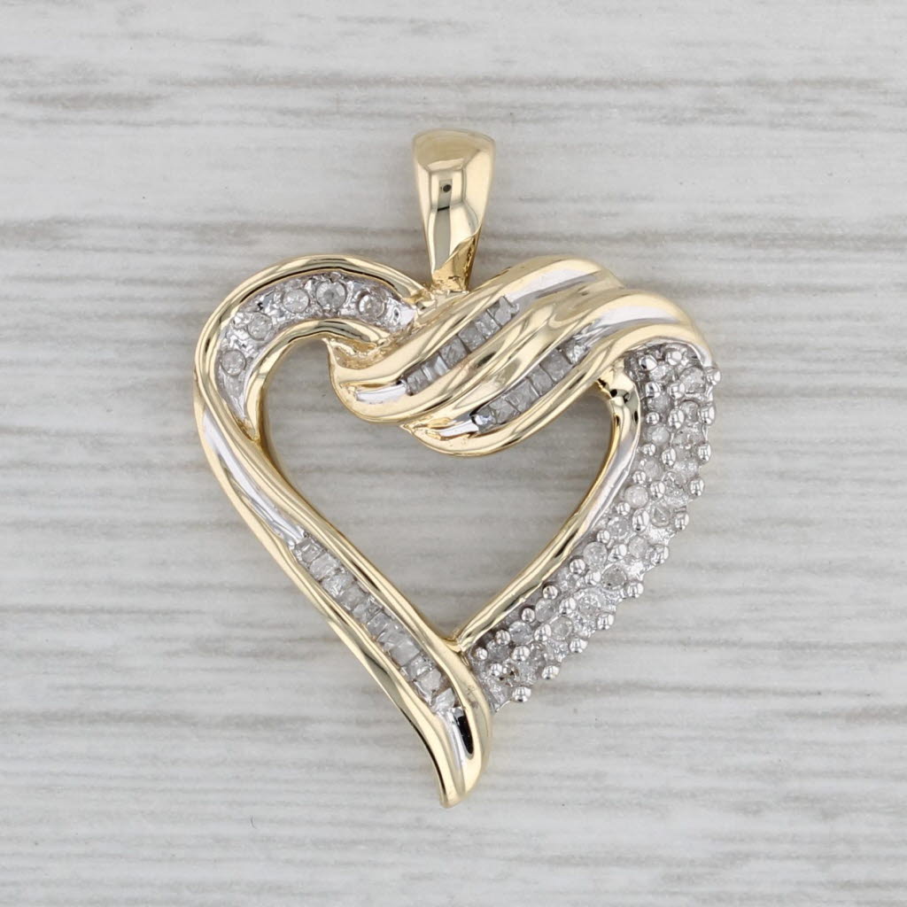 Gray 0.20ctw Diamond Open Heart Pendant 10k Yellow Gold Drop