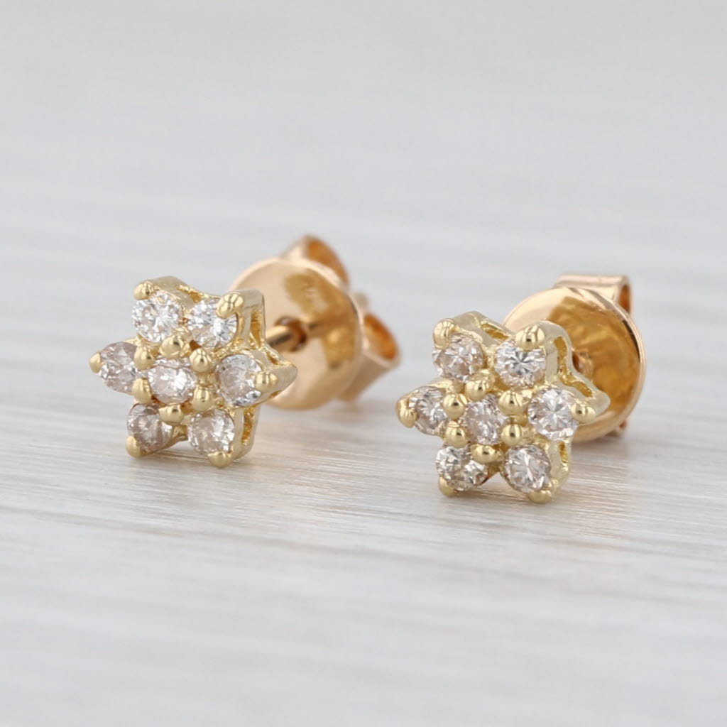 0.20ctw Diamond Stud Earrings 18k Yellow Gold Small Flower Studs