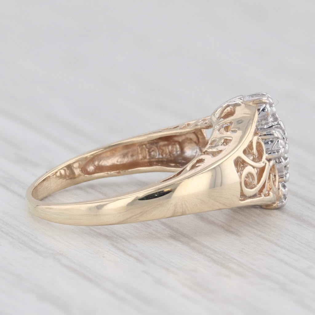 Light Gray Diamond Accented Cross Ring 10k Yellow Gold Size 5.25 Ornate Openwork