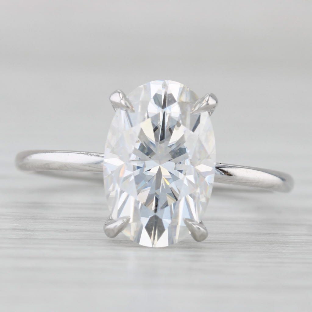 Light Gray 4.45ct Oval Moissanite Solitaire Engagement Ring 14k White Gold Size 8