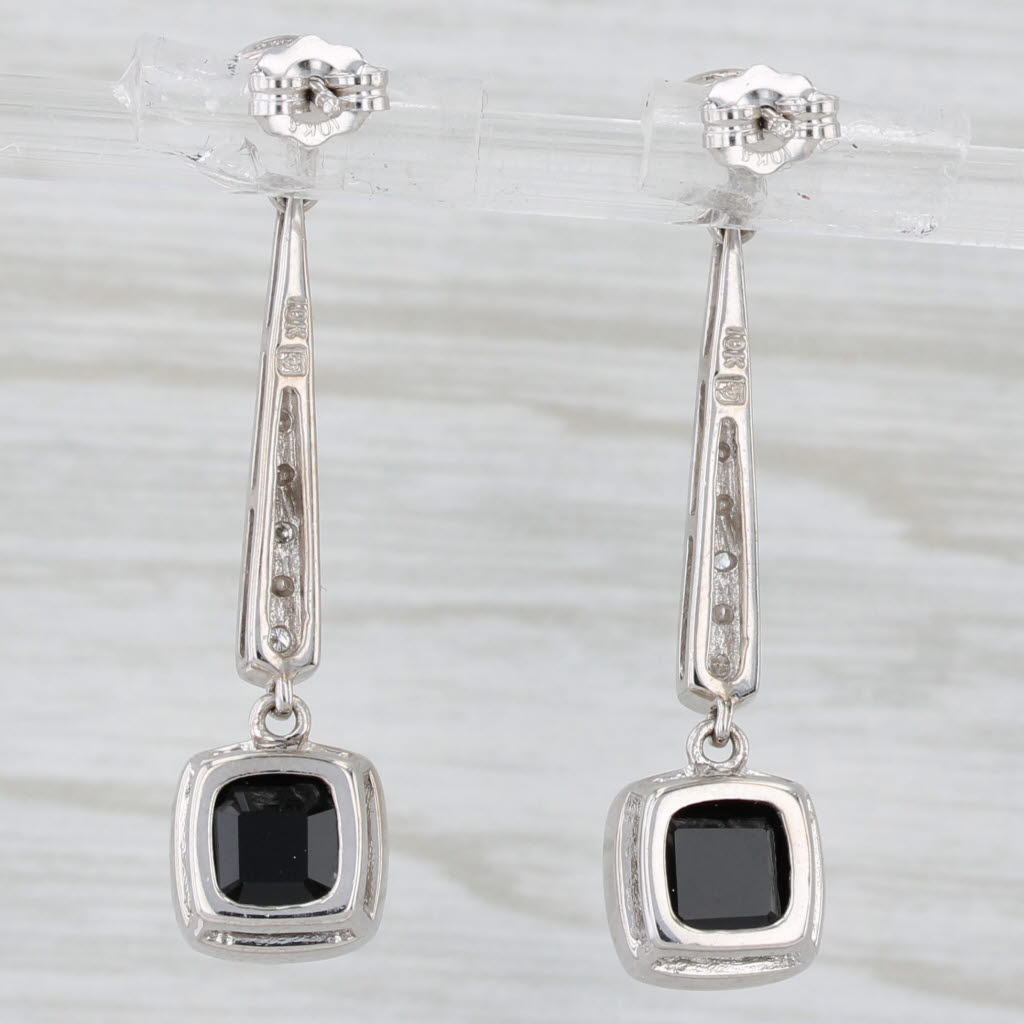 Light Gray 2.35ctw Onyx Diamond Journey Dangle Earrings 10k White Gold Drops