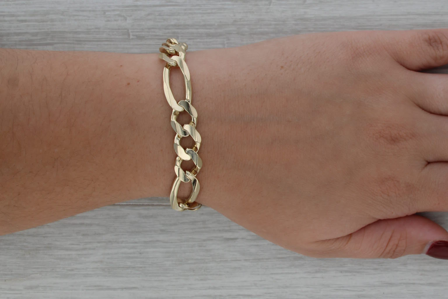 Men's Figaro Chain Bracelet Solid 10k Yellow Gold 8.75" 10.5mm 30.9g