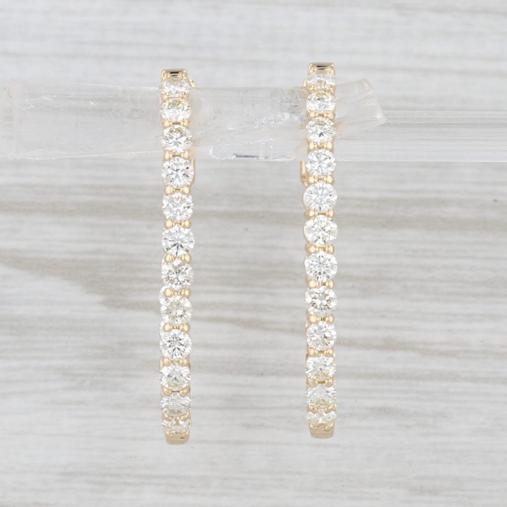 New 2ctw Diamond Inside Out Hoop Earrings 14k Yellow Gold Snap Top Oval Hoops