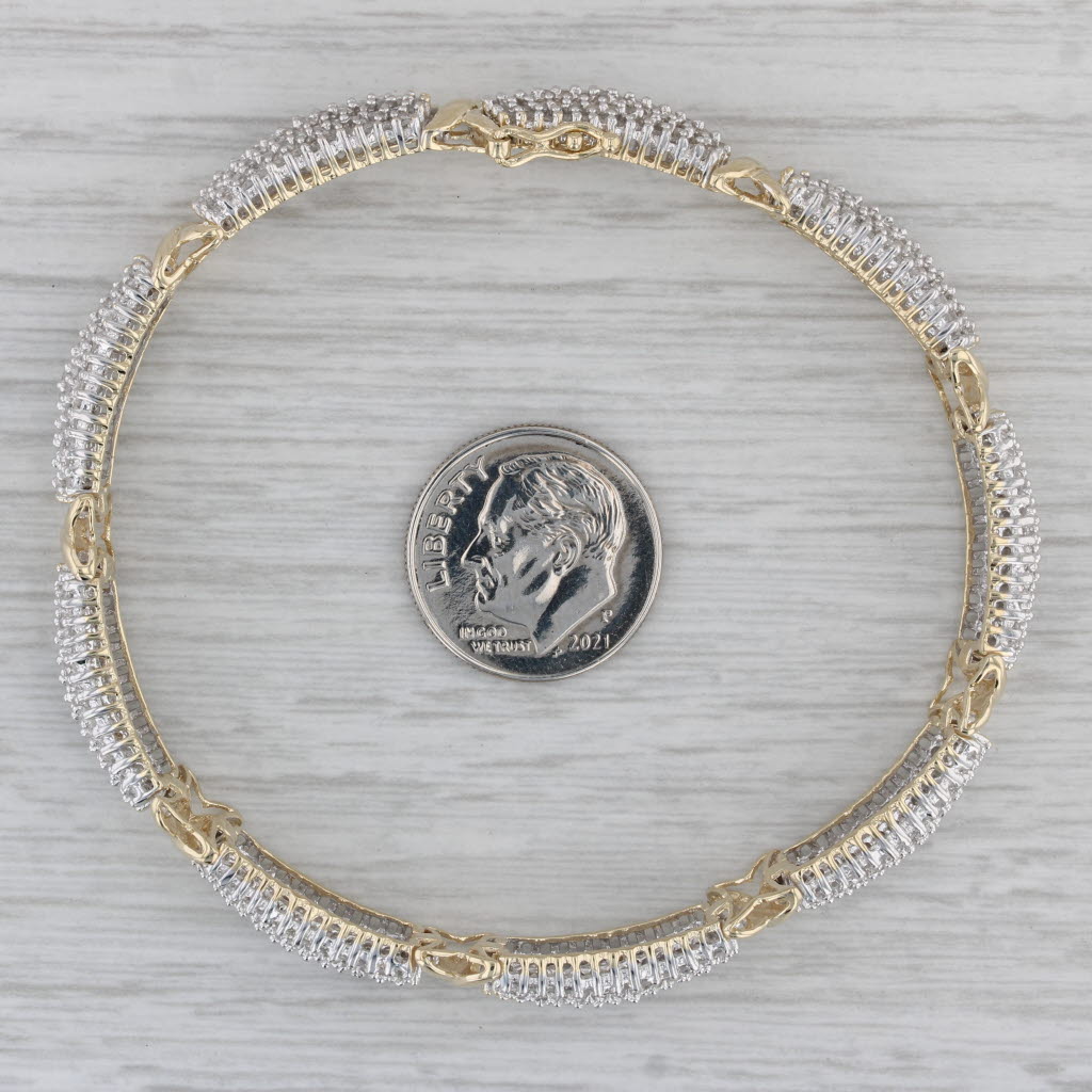 Gray 3ctw Pave Diamond Bracelet 10k Yellow Gold 7.5" 8.3mm