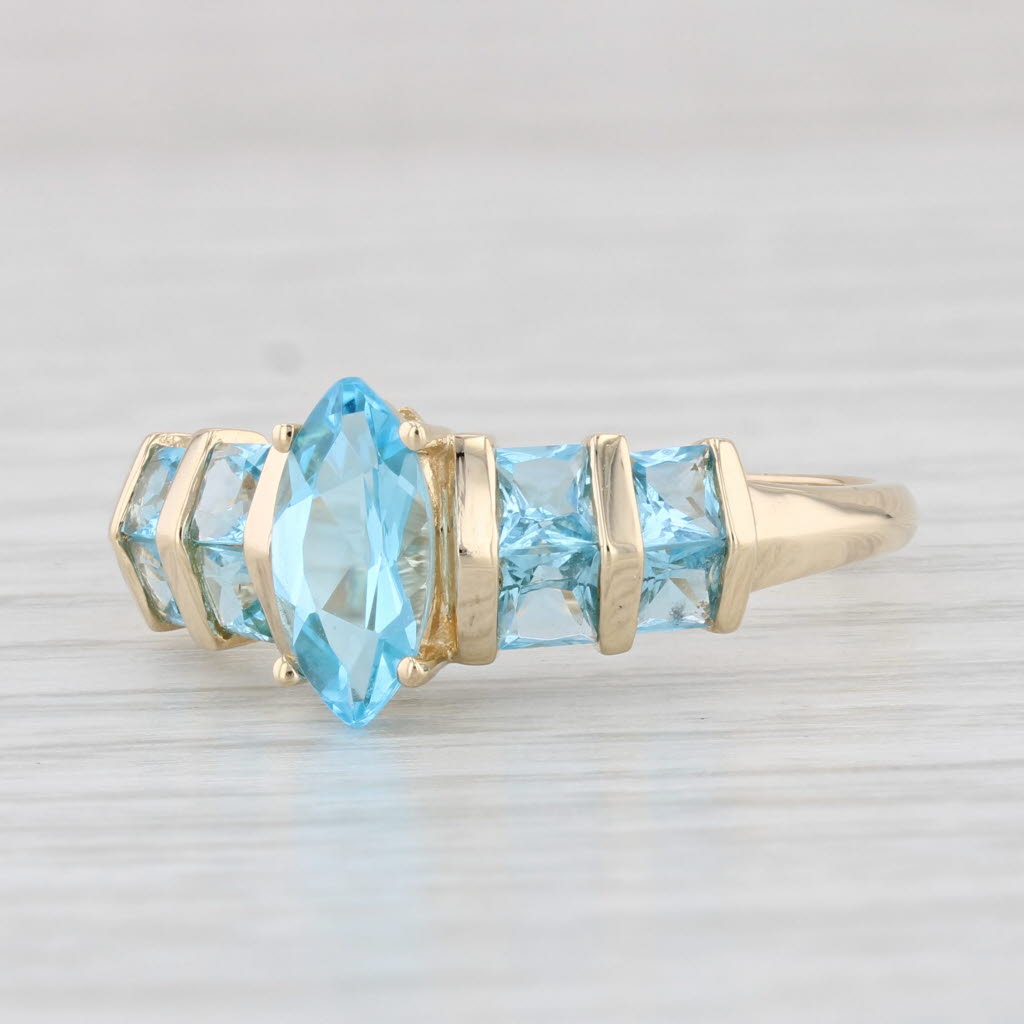 Light Gray 2.56ctw Marquise Blue Topaz 14k Yellow Gold Size 10.25 Solitaire w/ Accents