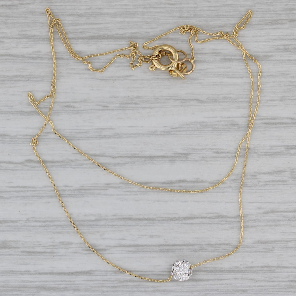 Gray New Glass Bead Pendant Necklace 14k Yellow Gold 18" Cable Chain