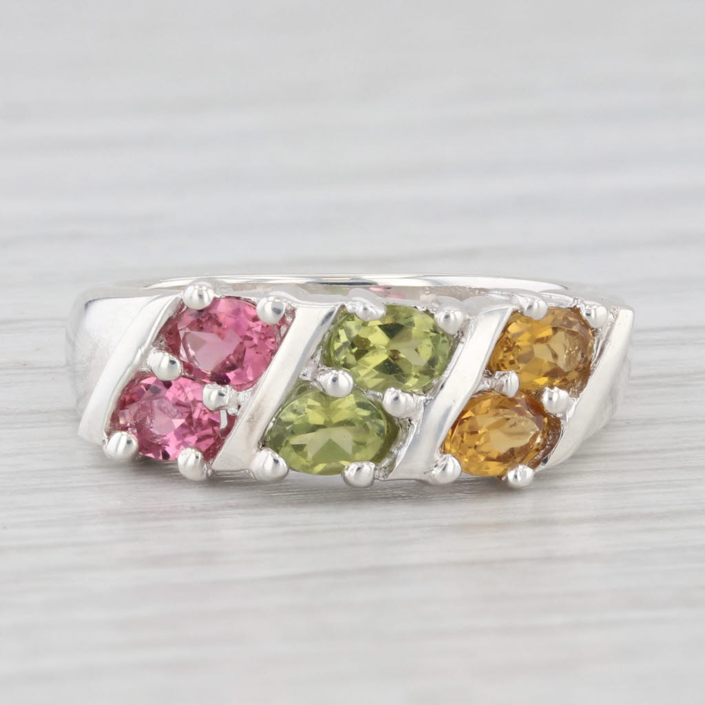 Light Gray 1.10ctw Tourmaline Ring Sterling Silver Size 6 Orange Green Pink