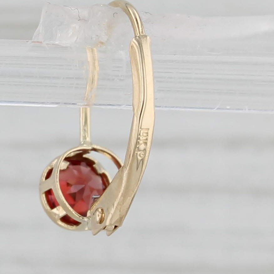Light Gray Round Solitaire 0.50ctw Garnet Drop Earrings 14k Yellow Gold Leverbacks