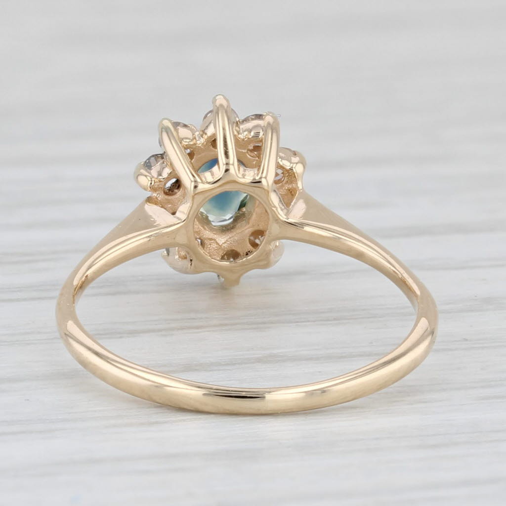 Light Gray 0.42ctw Oval Blue Sapphire Diamond Halo Ring 14k Yellow Gold Size 3.75