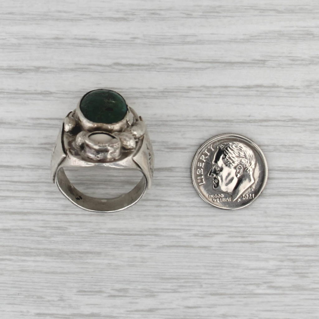 Vintage Native American Green Turquoise Shell Ring Sterling Silver Size 8.75