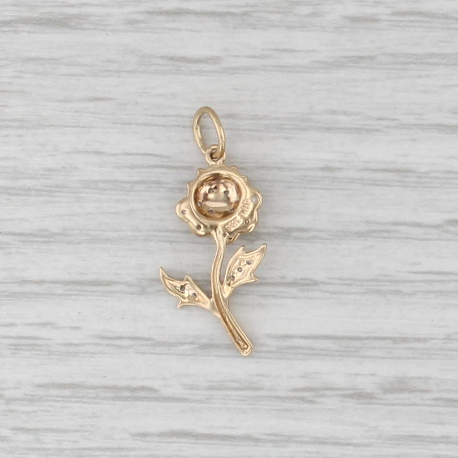 Diamond Rose Pendant 14k Yellow Gold Floral Charm
