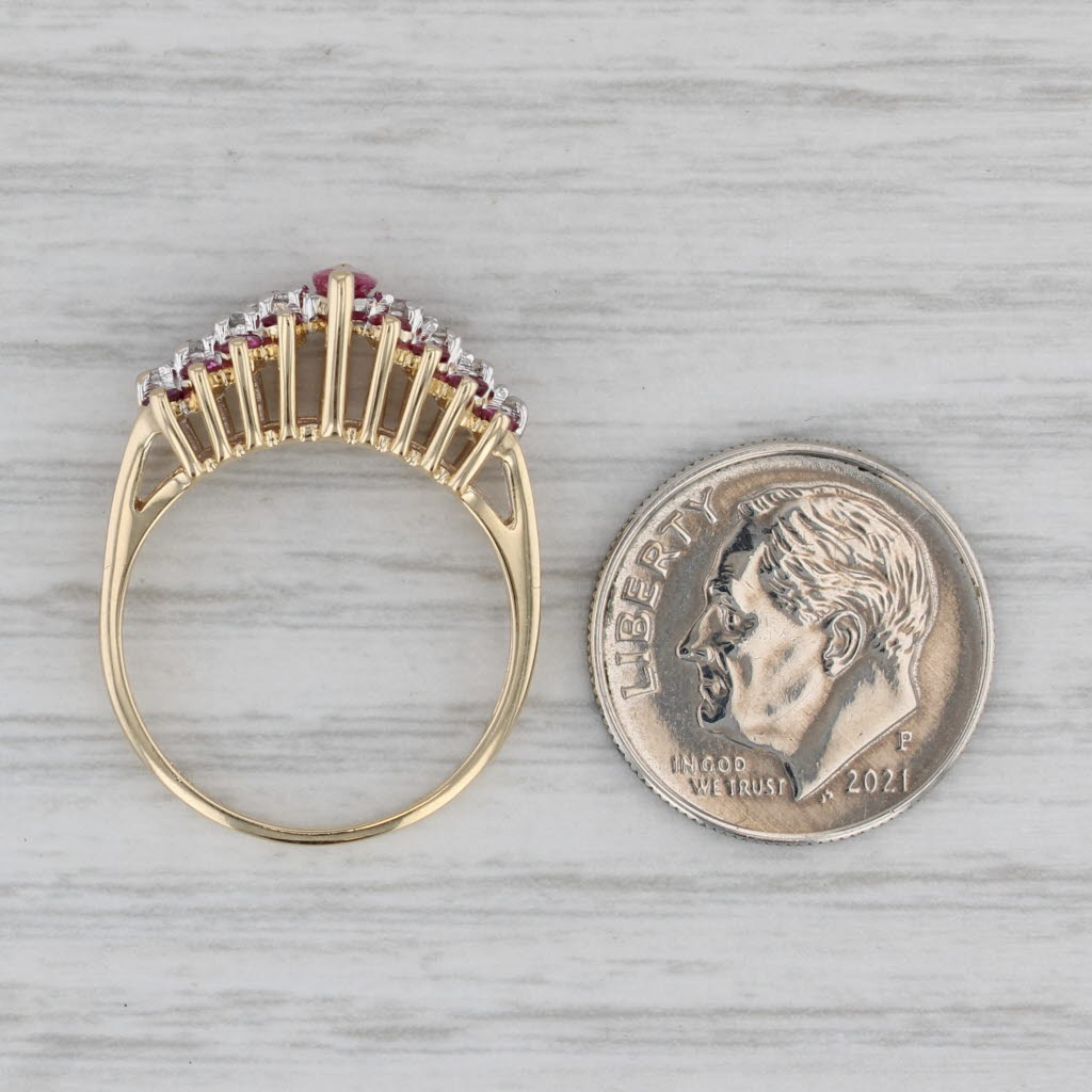 Gray 0.64ctw Marquise Ruby Diamond Ring 14k Yellow Gold Size 6.5 Tiered Band