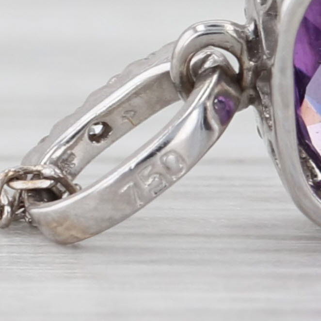 1.47ctw Amethyst Diamond Halo Pendant Necklace 18k White Gold 16.25" Cable Chain