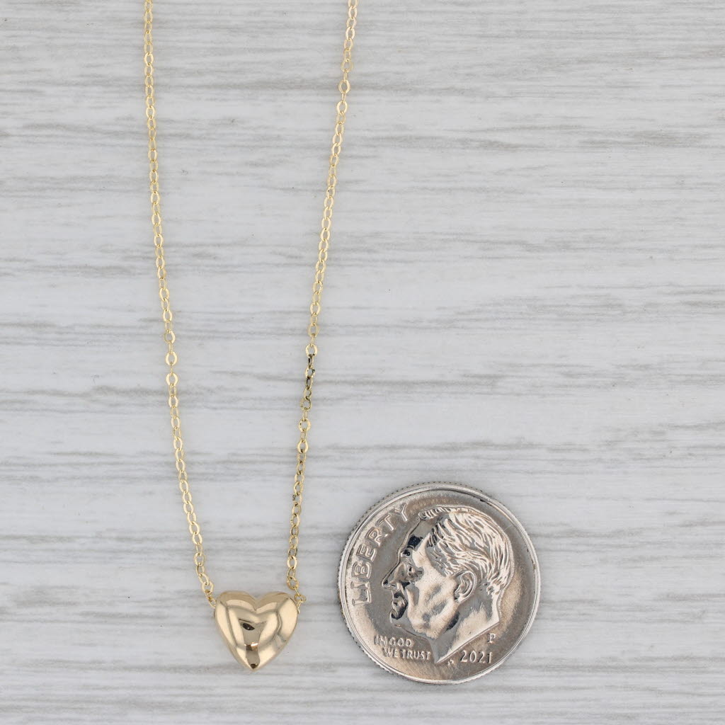 Gray Small Heart Pendant Cable Chain Necklace 14k Yellow Gold Adjustable 16"-18"
