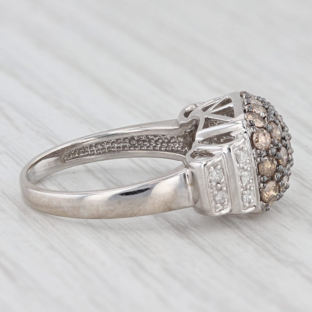 Light Gray 0.83ctw Brown White Diamond Cluster Ring 14k White Gold Size 6.25