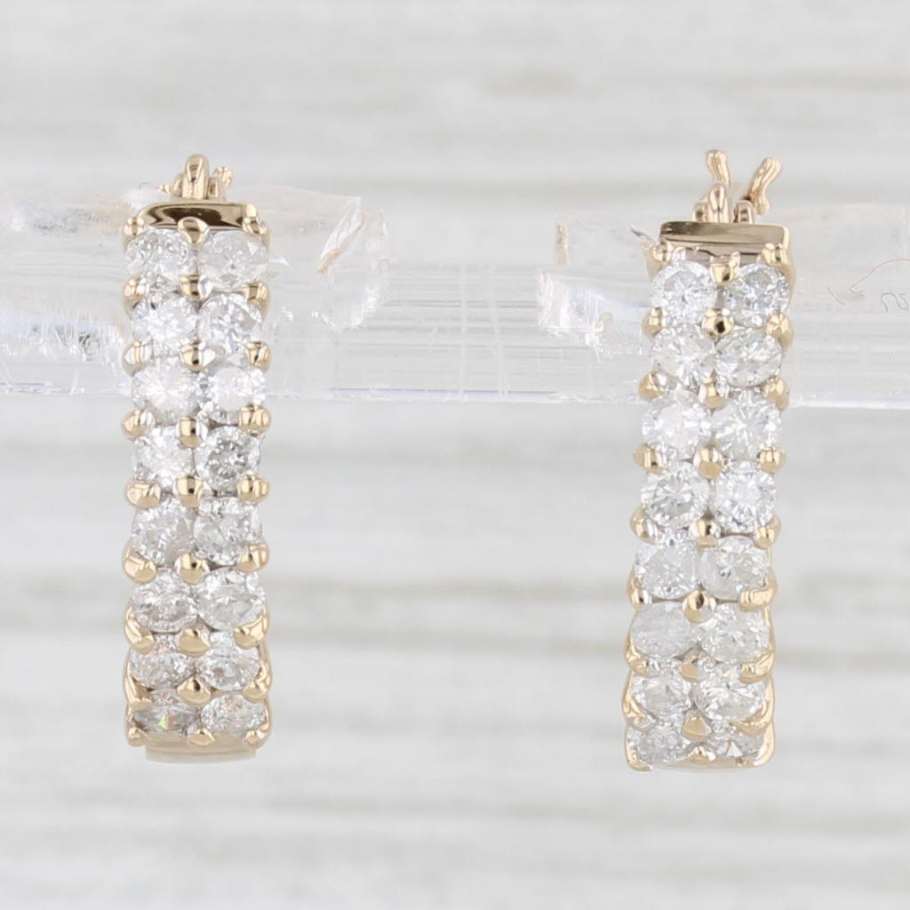 Light Gray 1ctw Diamond J-Hook Oval Hoop Earrings 14k Yellow Gold Snap Top Pierced