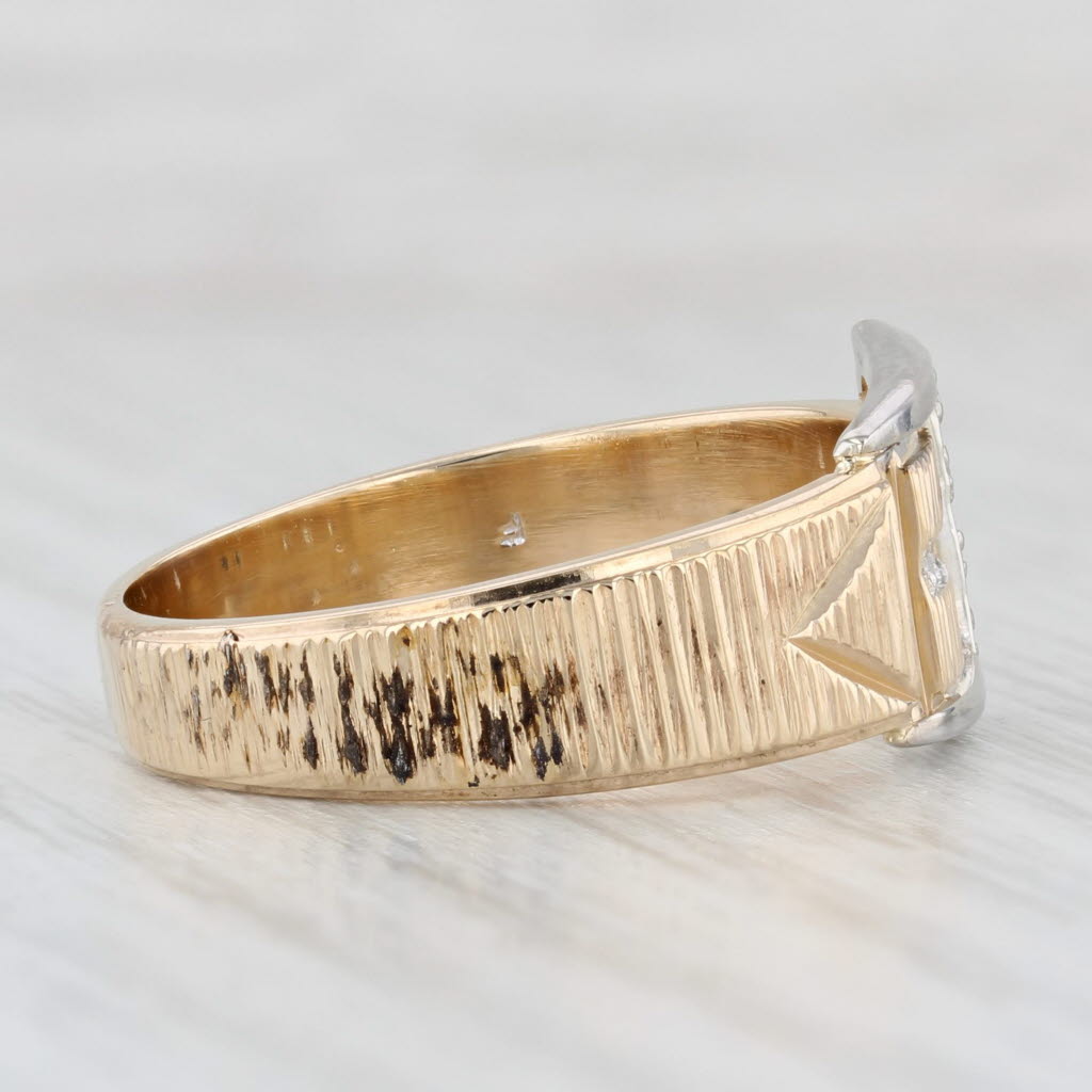 Light Gray Diamond Belt Buckle Ring 14k Yellow White Gold Size 9 Band