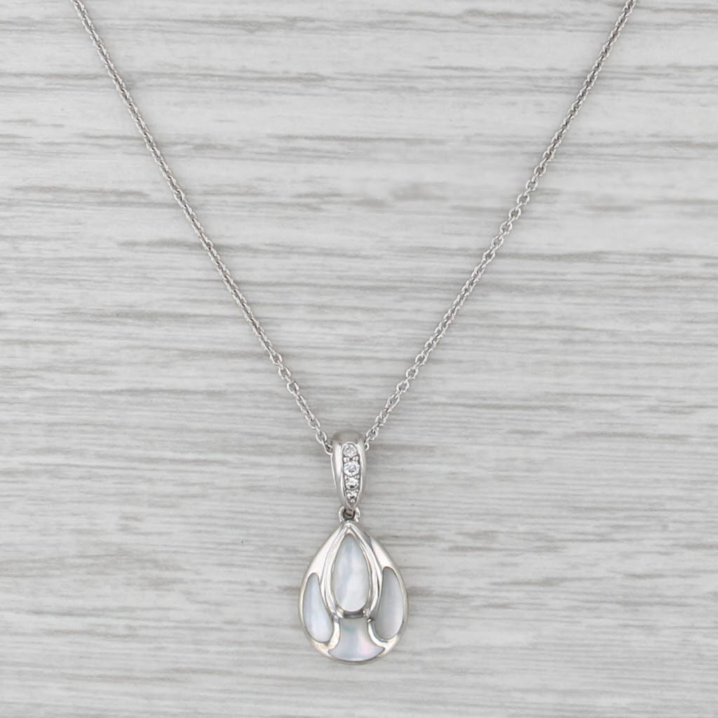 Kabana Mother of Pearl Mosaic Diamond Pendant Necklace 14k White Gold 17"