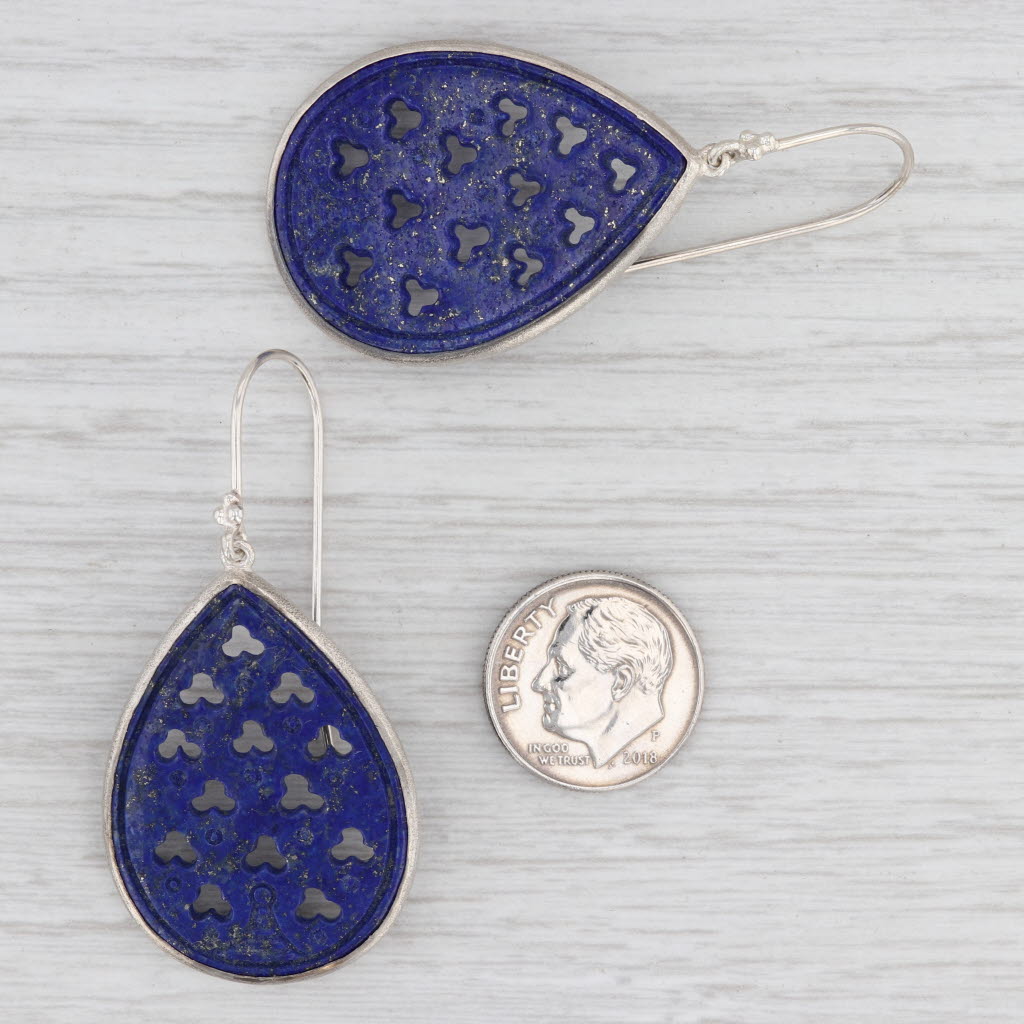 New Nina Wynn Blue Lapis Lazuli Teardrop Earrings Sterling Silver Statement
