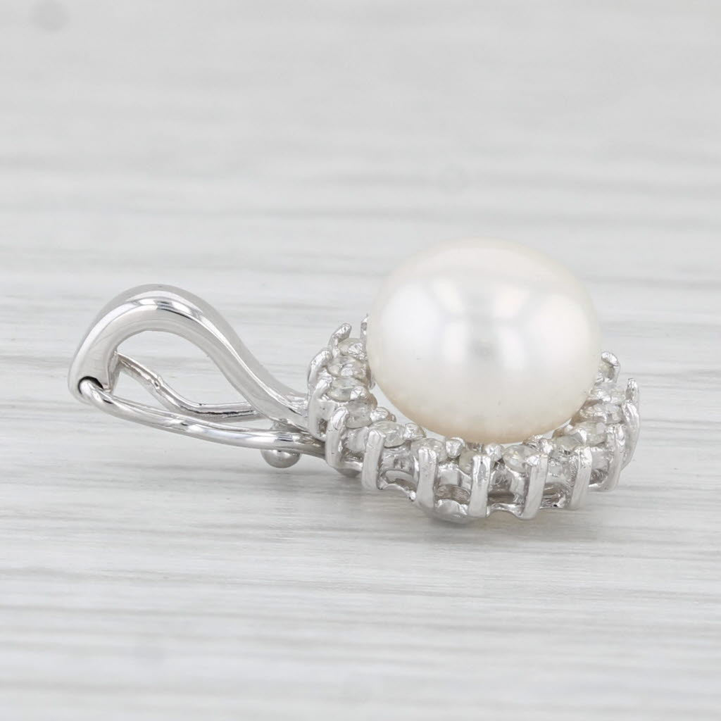 Light Gray Cultured Pearl Diamond Halo Enhancer Pendant 14k White Gold Clip Bail