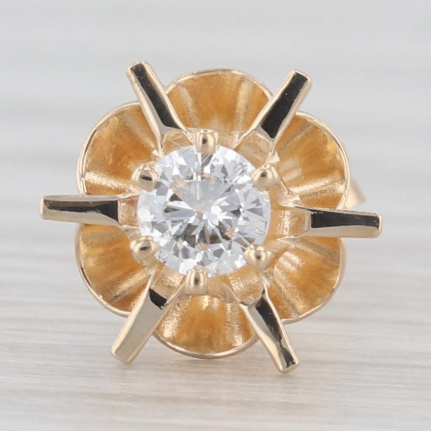 Light Gray Single Vintage 0.12ctw Round Diamond Buttercup Stud Earrings 14k Yellow Gold