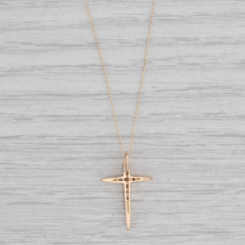 Gray Diamond Cross Pendant Necklace 14k Yellow Gold Curb Chain 19.25"