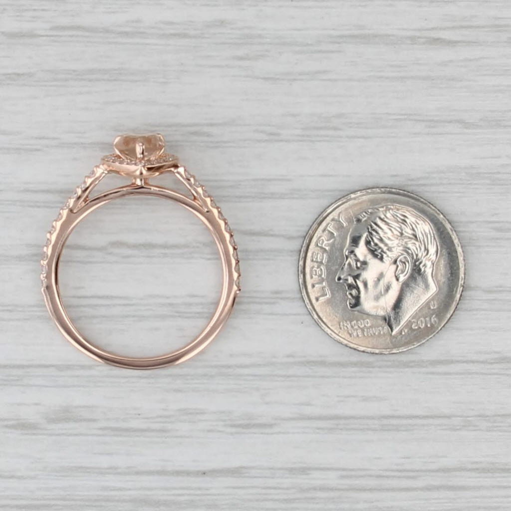 1.16ctw Pear Peach Topaz Diamond Halo Ring 14k Rose Gold Engagement Size 7.25