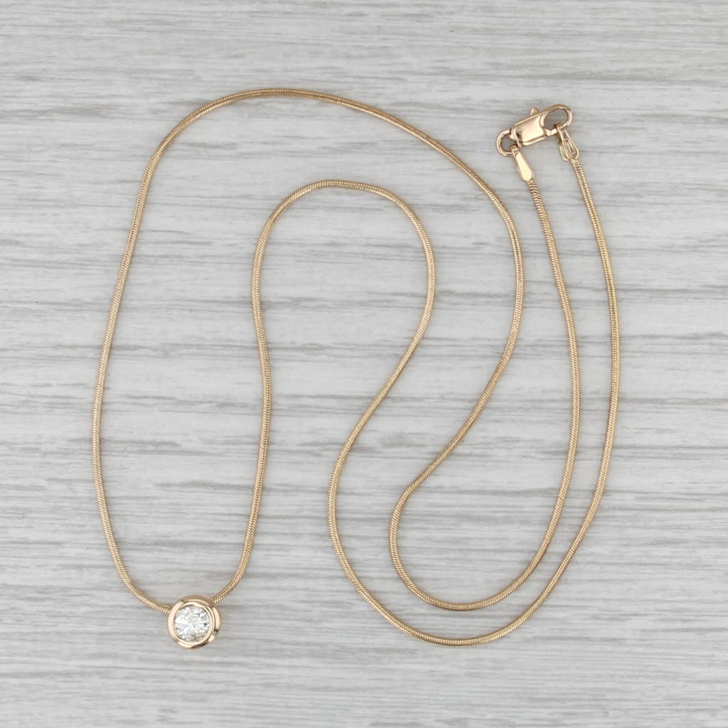 0.25ct Diamond Solitaire Pendant Necklace 14k Yellow Gold 18" Snake Chain