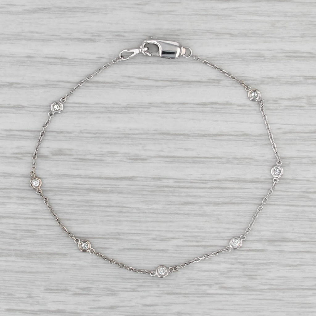 0.23ctw Diamond By The Yard Station Bracelet 14k White Gold 7.5" Cable Chain