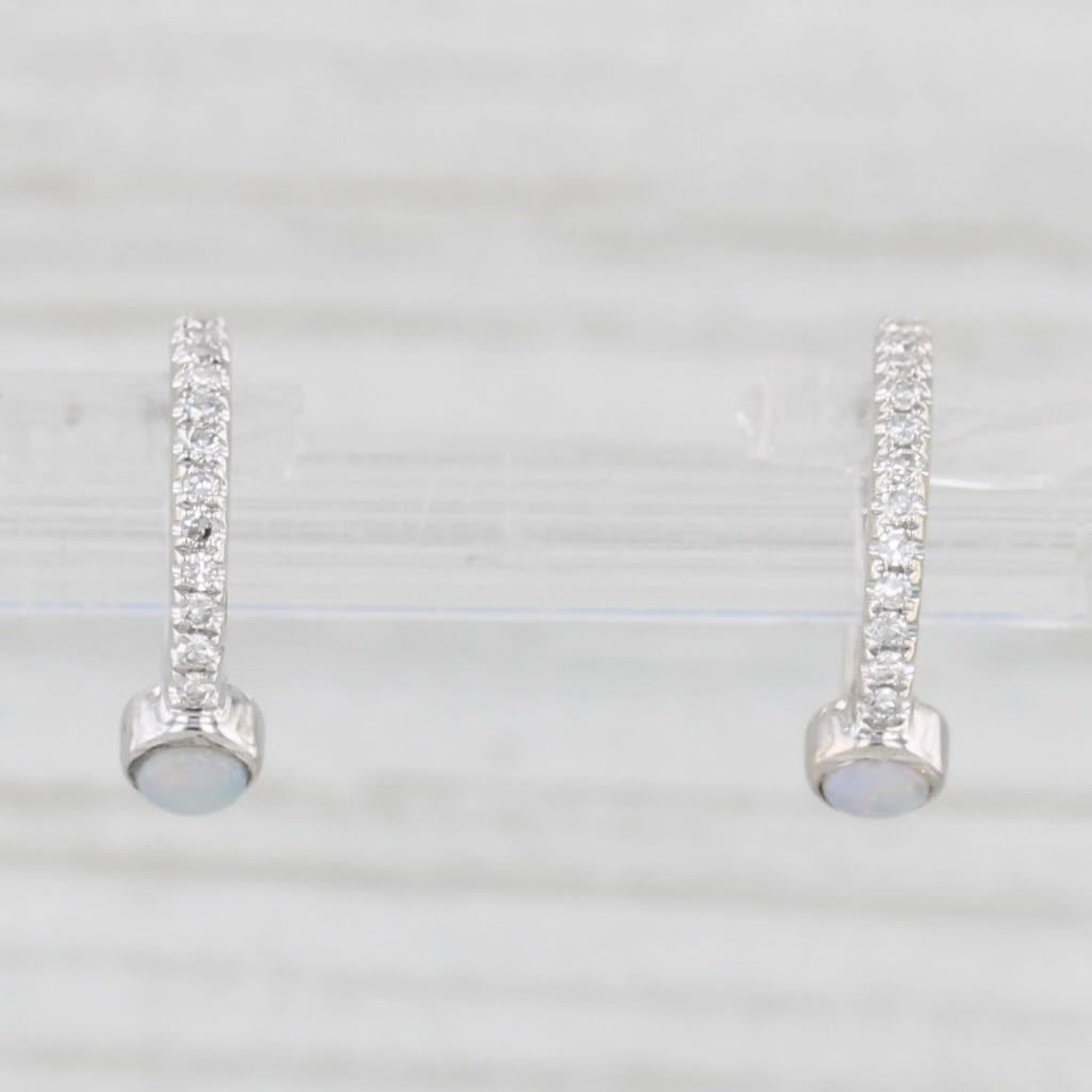 Light Gray New Opal Diamond Hoop Earrings 14k White Gold Huggie Hoops