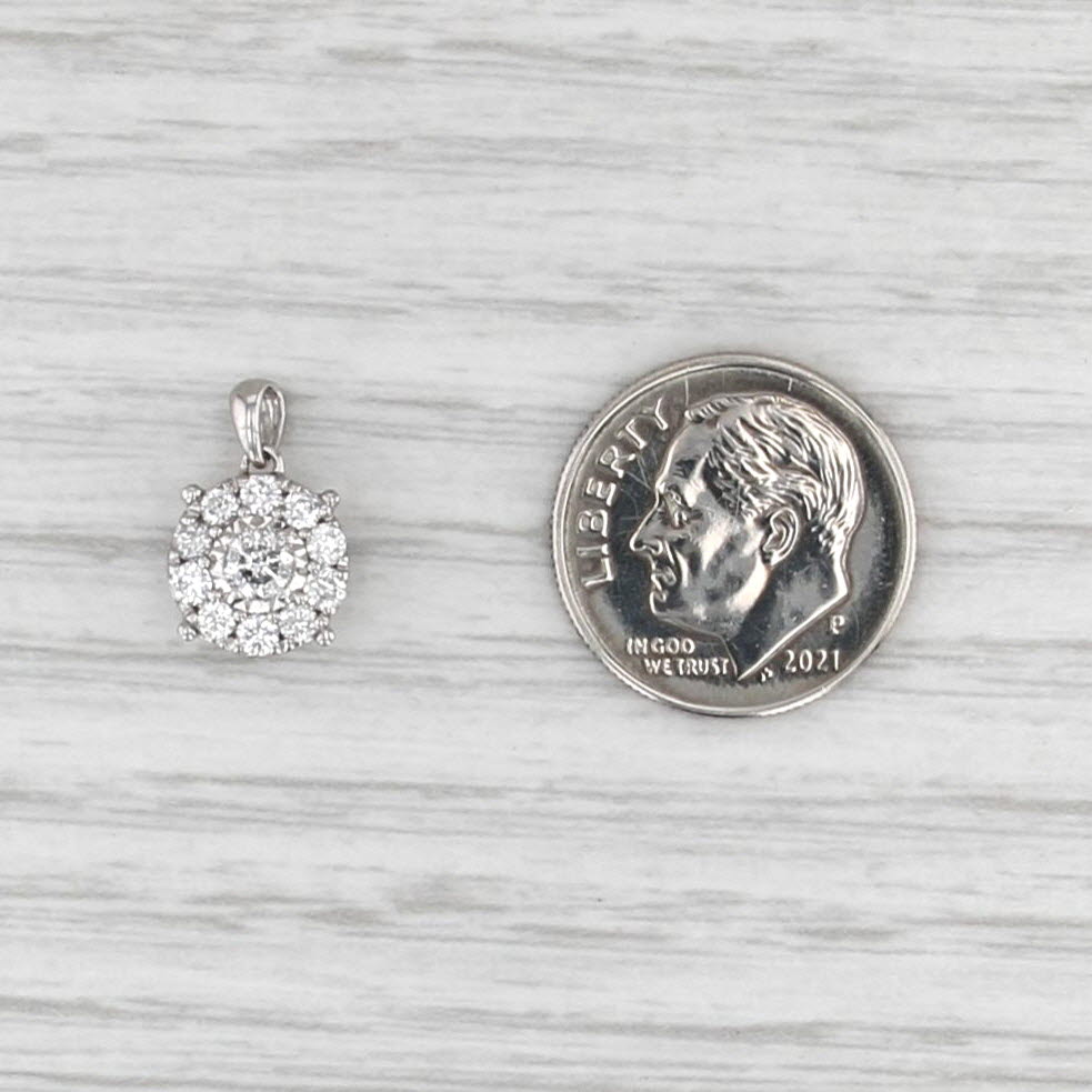 0.26ctw Diamond Cluster Circle Pendant 14k White Gold Small Drop