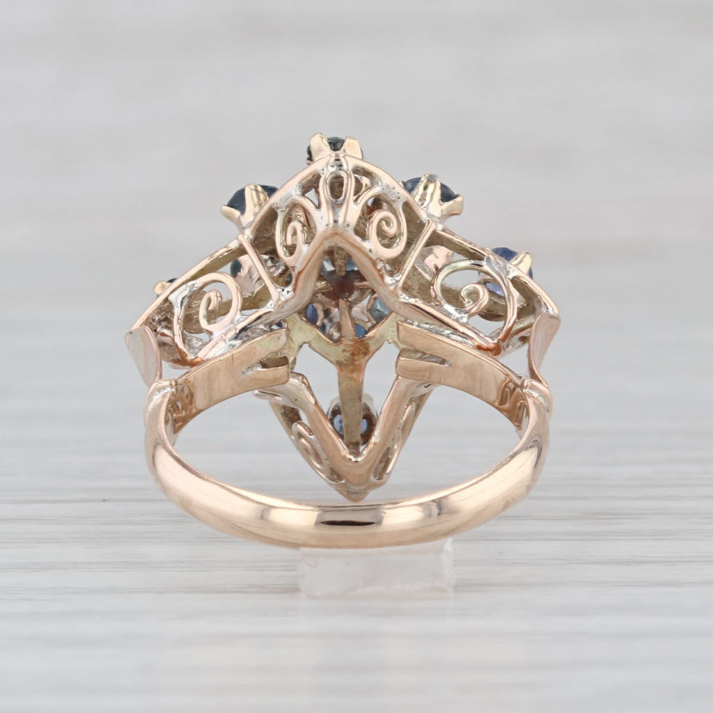 Vintage 2.15ctw Blue Sapphire Cluster Ring 14k Gold Size 6.5 Flower Cluster