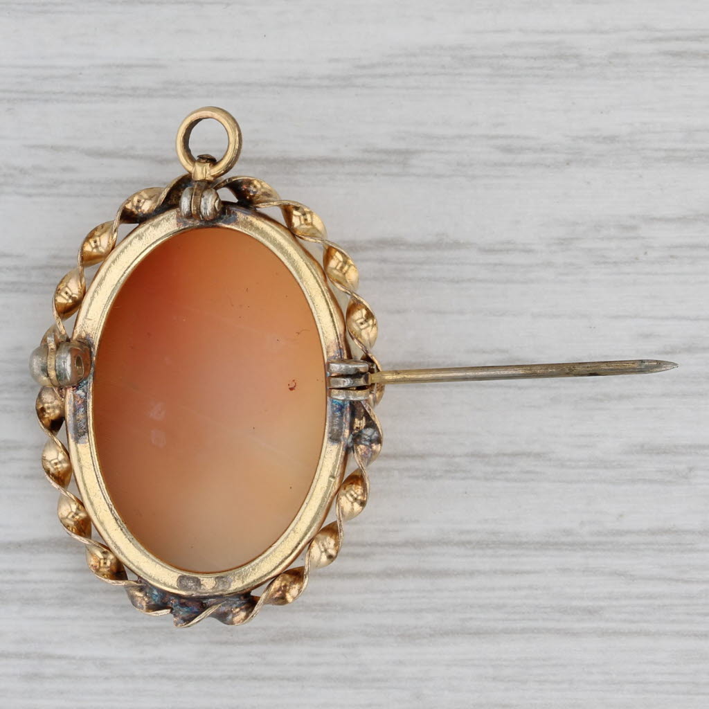 Gray Vintage Carved Shell Cameo Brooch Pendant Gold Filled Pin