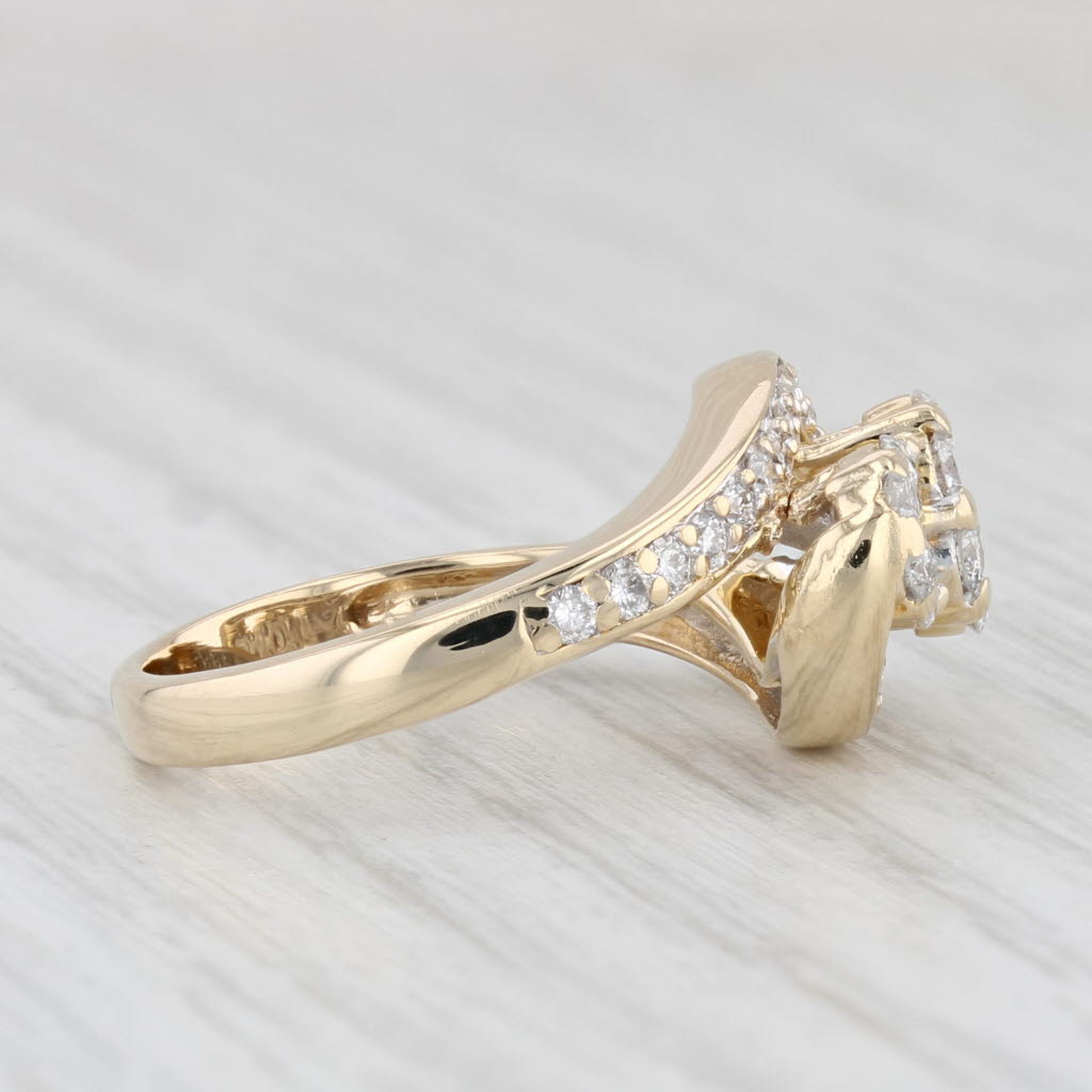 Light Gray 0.70ctw Diamond Flower Clusters Ring 14k Yellow Gold Size 5.5