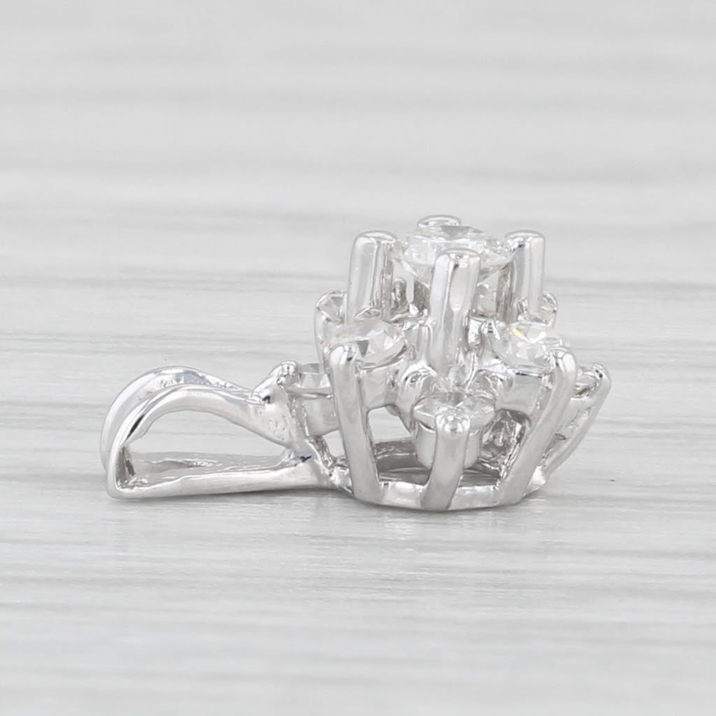 Light Gray 0.26ctw Diamond Flower Pendant 14k White Gold Small Drop
