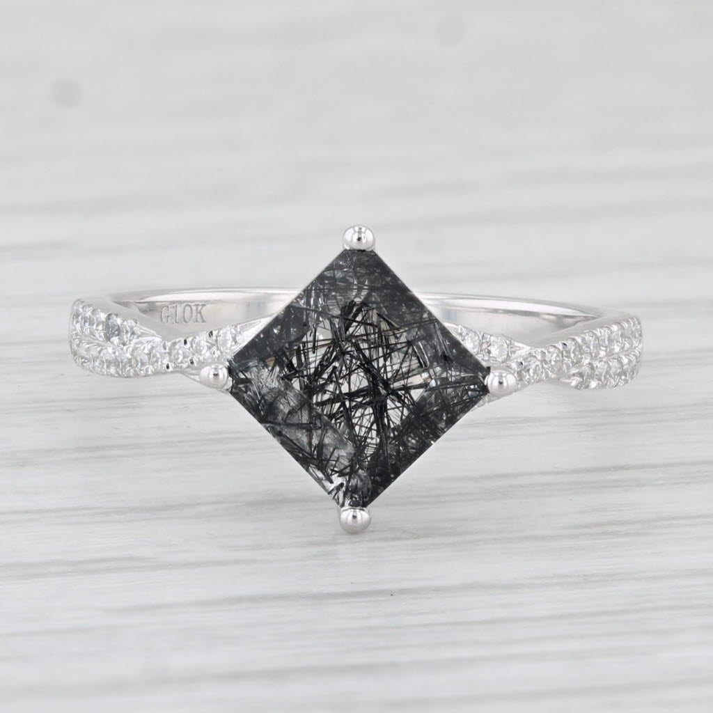 Light Gray 1.80ctw Rutilated Tourmaline Cubic Zirconia Ring 10k White Gold Size 7.25