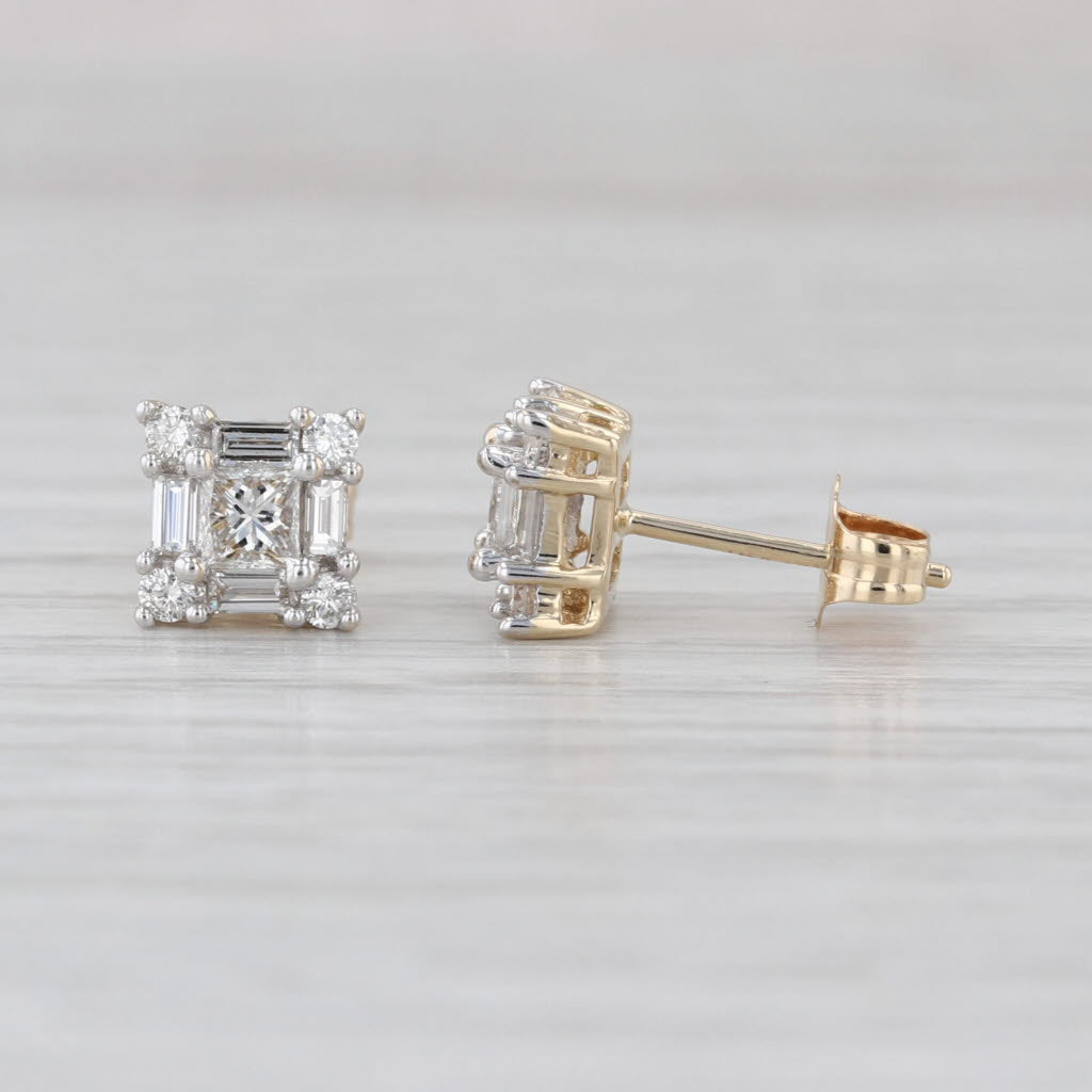 0.74ctw Diamond Halo Stud Earrings 14k Yellow Gold Square Studs