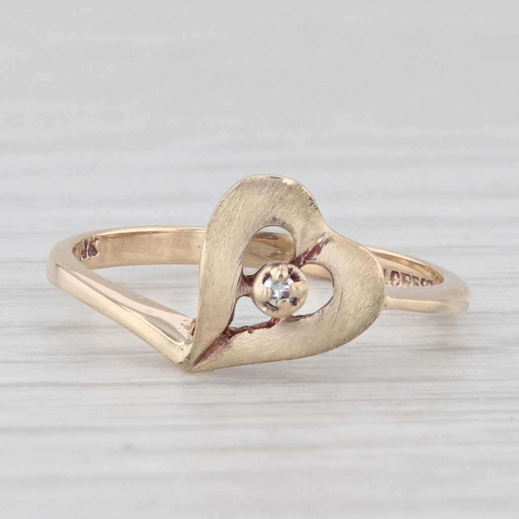Light Gray Diamond Solitaire Open Heart Ring 10k Yellow Gold Size 6.25 Bypass