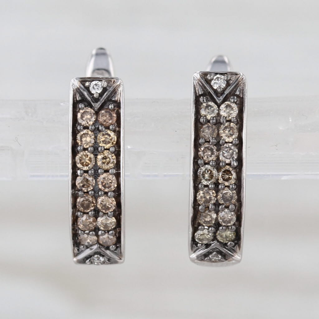 Le Vian 0.17ctw Champagne Brown Diamond J-Hook Earrings 14k White Gold Snap Top